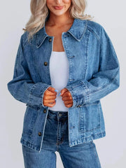 Button Up Raglan Sleeve Denim Jacket OutfitFlow