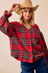 BiBi Christmas Plaid V-Neck Flounce Sleeve Jacket Trendsi