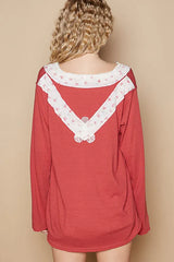 POL Lace Flower Patch Long Sleeve T-Shirt OutfitFlow