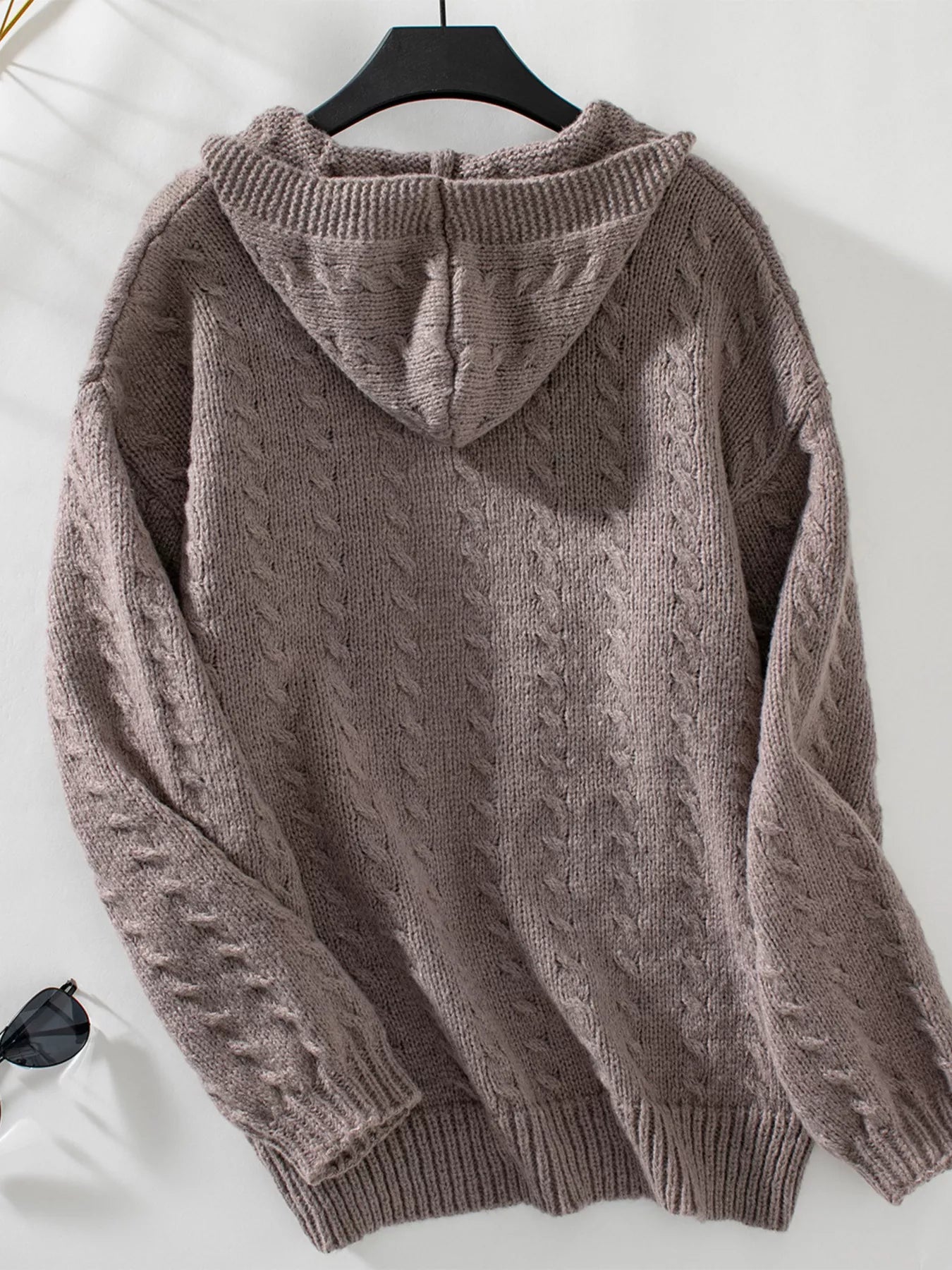 Cable Knit Open Front Hooded Cardigan Trendsi