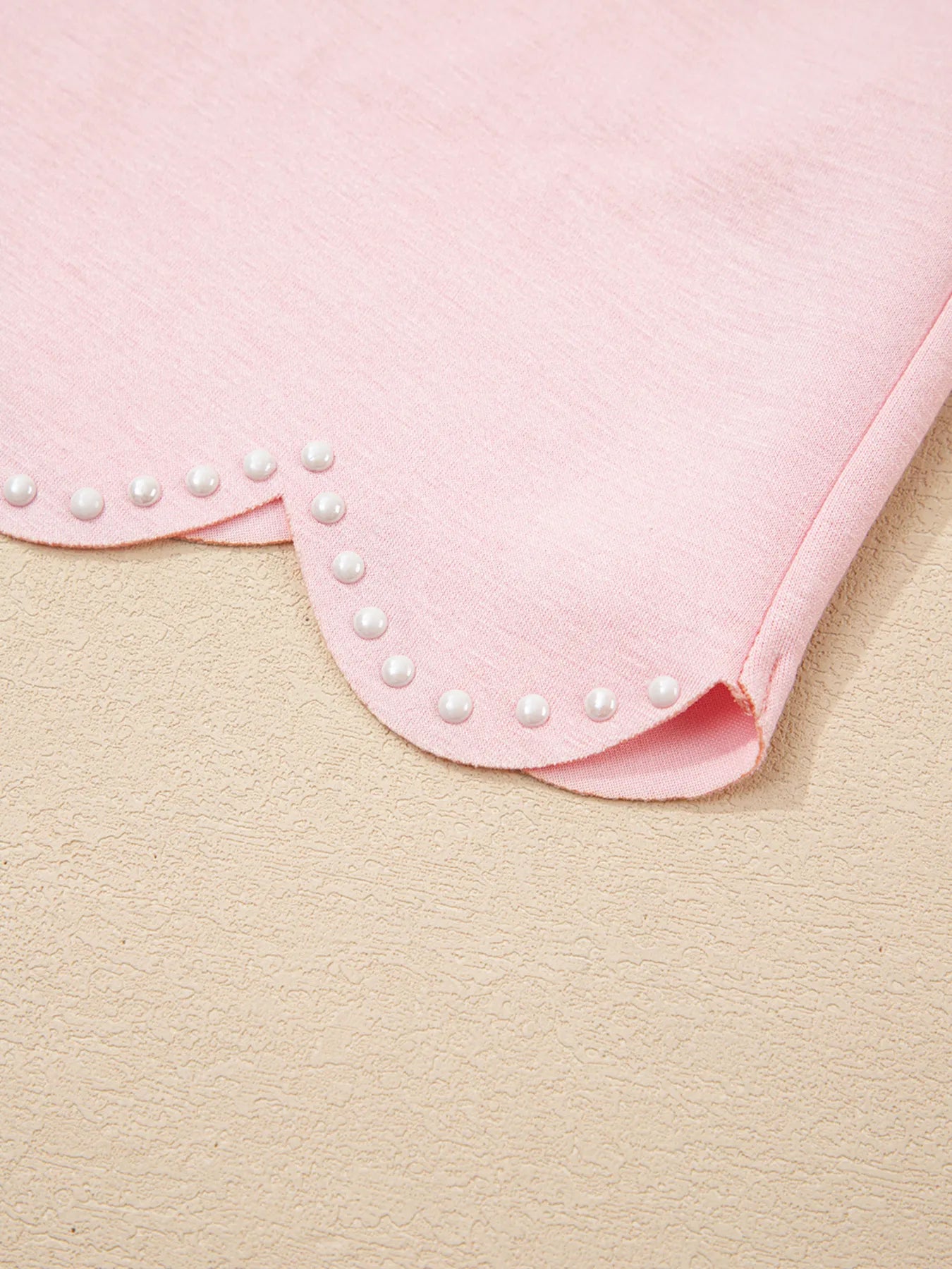 Puff Sleeve Pearl Embellished Scallop Trim Top and Skort Set OutfitFlow