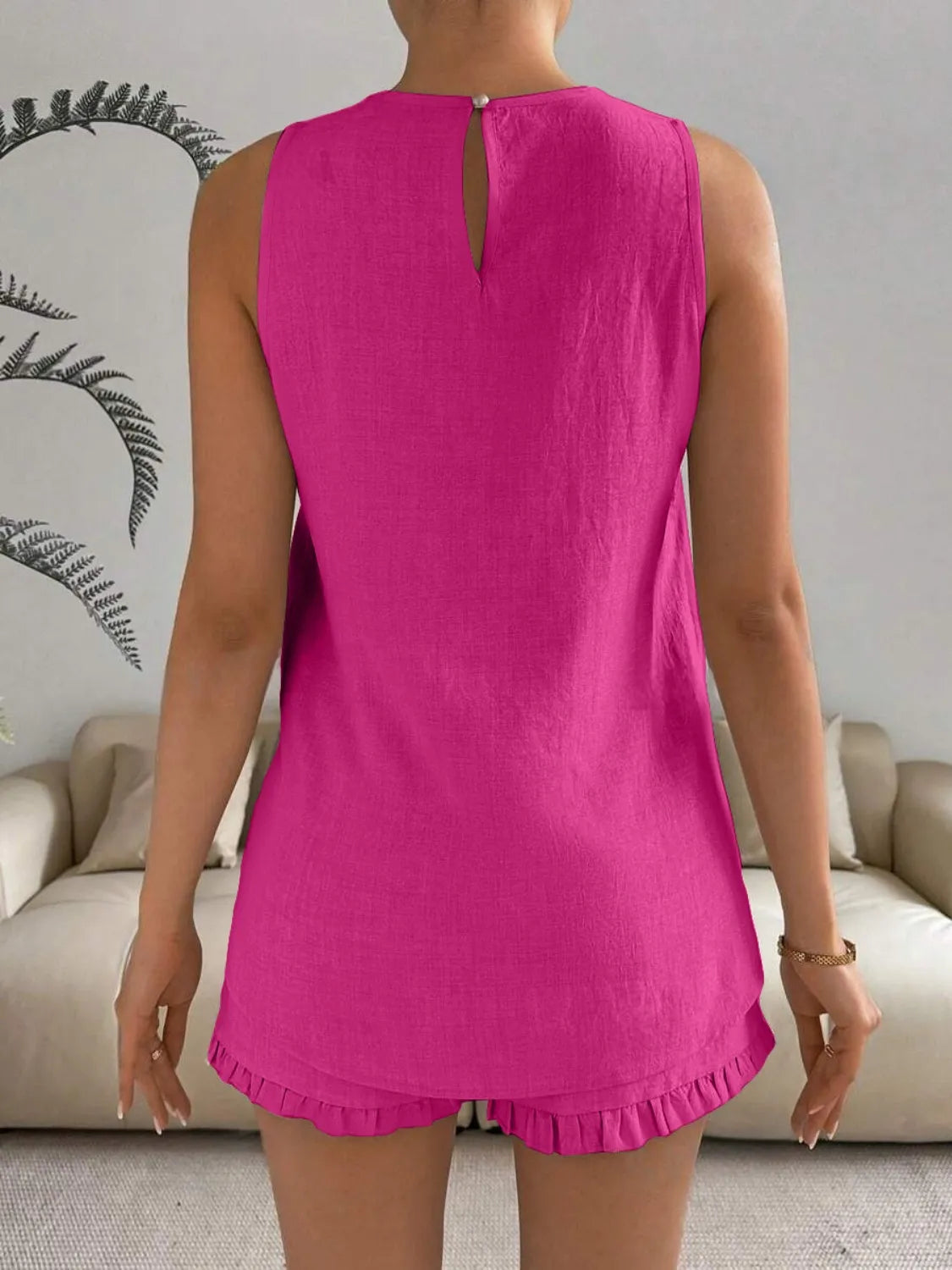 Lace Detail Round Neck Tank and Shorts Set OutfitFlow
