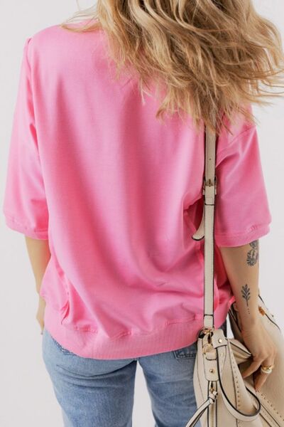 Exposed Seam Side Slit Round Neck Top OutfitFlow