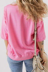 Exposed Seam Side Slit Round Neck Top OutfitFlow