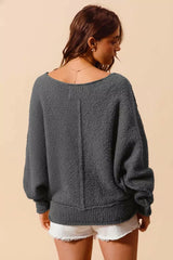 SO ME Loose Fit Exposed Seam Slouchy Boucle Sweater Trendsi