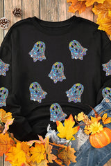 Ghost Round Neck Long Sleeve Sweatshirt OutfitFlow