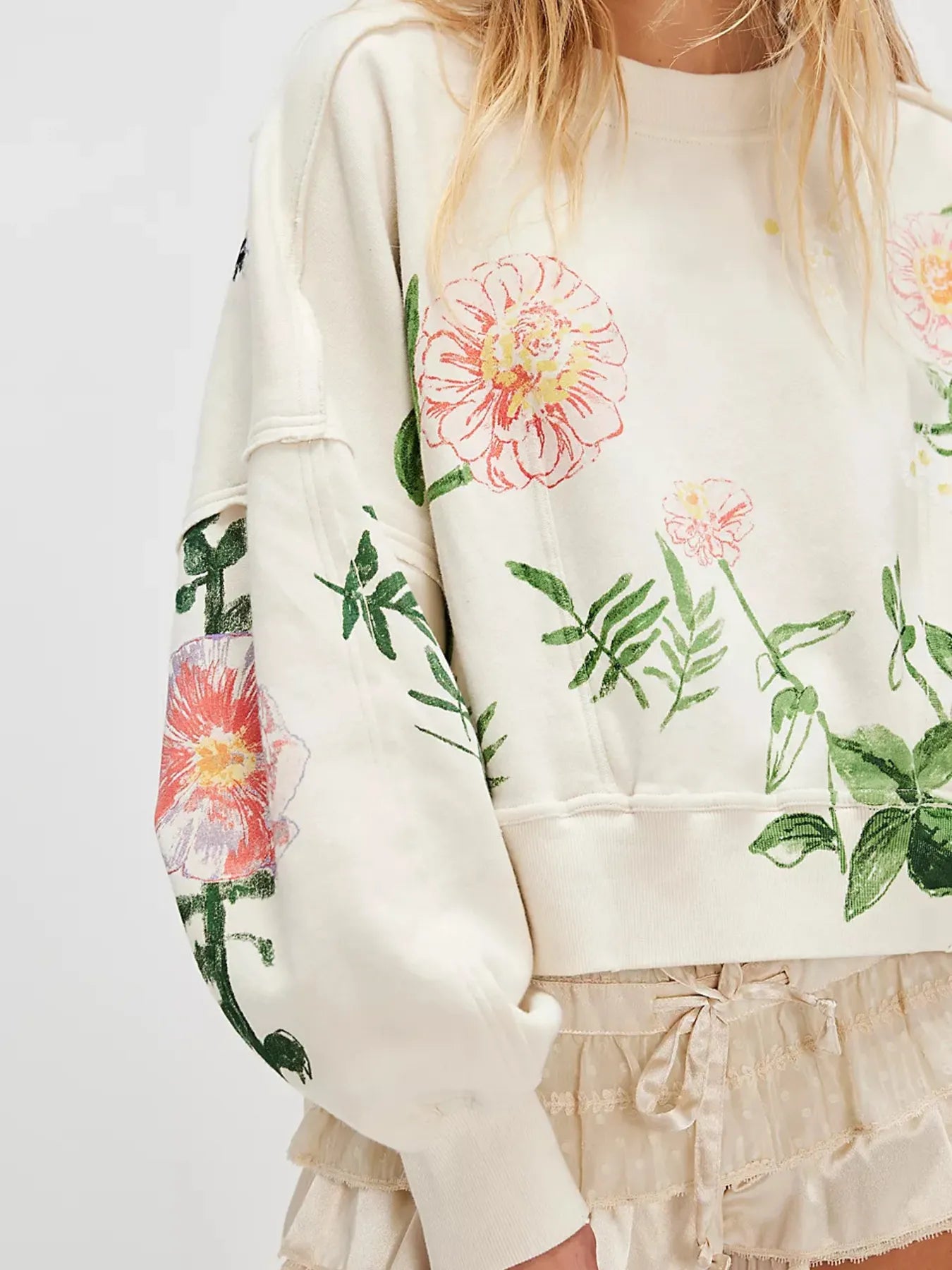 Print Round Neck Oversized Sweatshirt OutfitFlow
