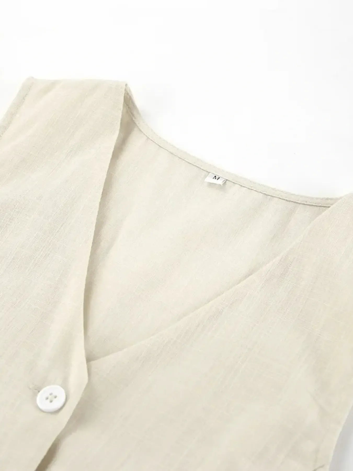 Button Up V-Neck Vest and Shorts Set OutfitFlow