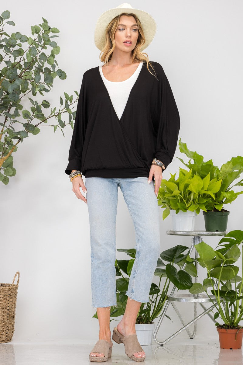 Outfit Flow - Celeste Full Size Contrast Round Neck Top with Two Layer Detail