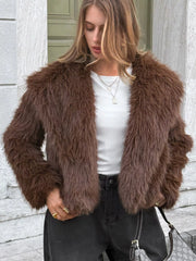 Open Front Faux Fur Cropped Jacket OutfitFlow
