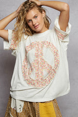 POL Floral Peace Patch Drop Shoulder T-Shirt OutfitFlow