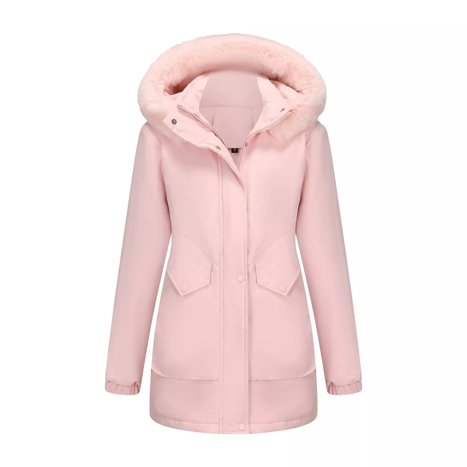 Full Size Fur Hooded Warm Winter Parka Outerwear Plus Size OutfitFlow