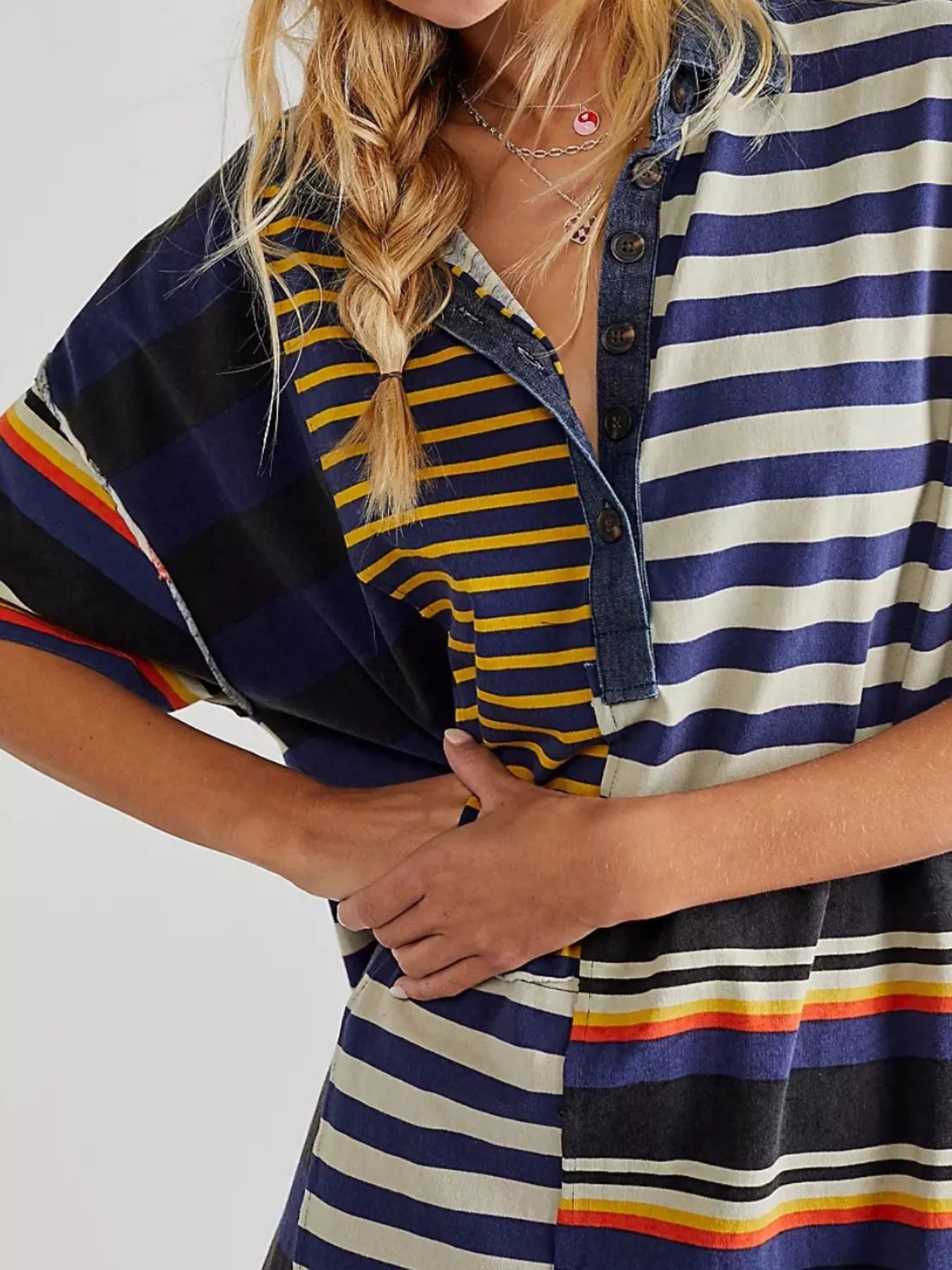 Striped Oversized Half Button Shirt Dress OutfitFlow