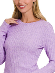 Zenana Ribbed Long Sleeve Round Neck T-Shirt Trendsi