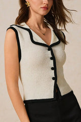 Contrast Trim Button Front Sweater Vest OutfitFlow