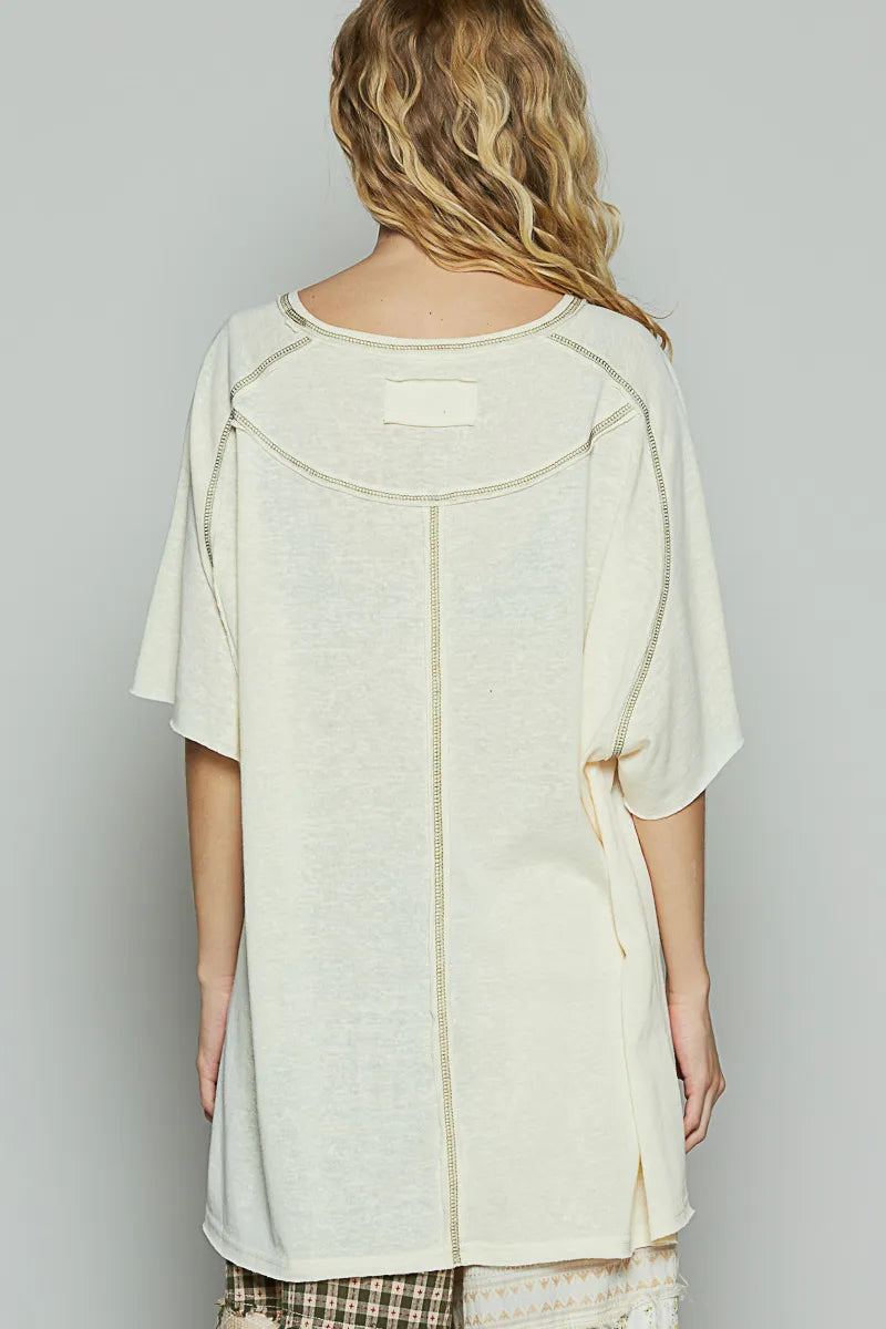 POL Contrast Stitching Half Sleeve Oversized T-Shirt OutfitFlow