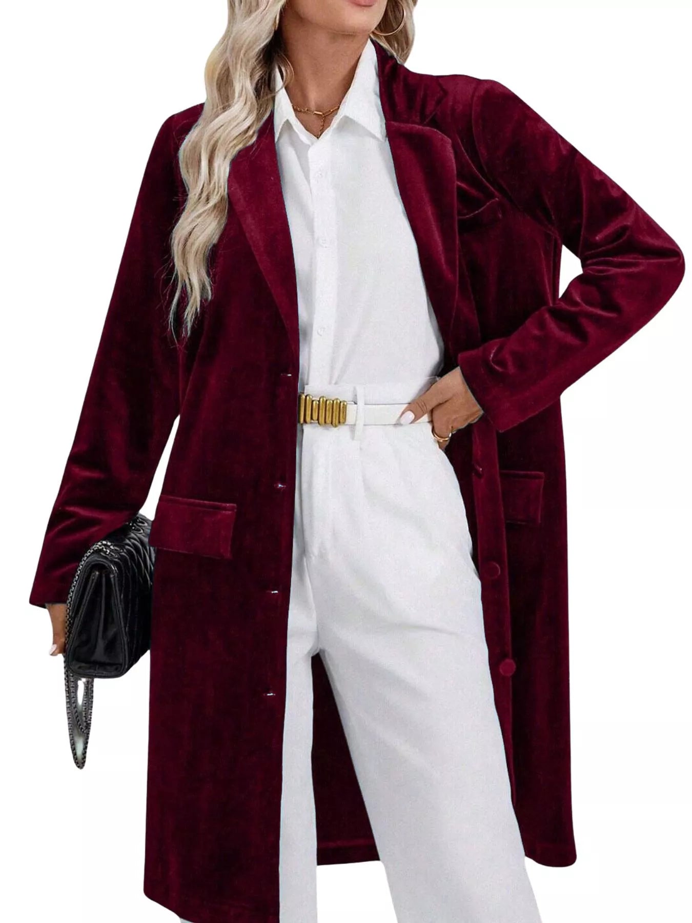 Lapel Collar Long Sleeve Longline Coat OutfitFlow
