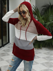 Drawstring Contrast Long Sleeve Hooded T-Shirt OutfitFlow
