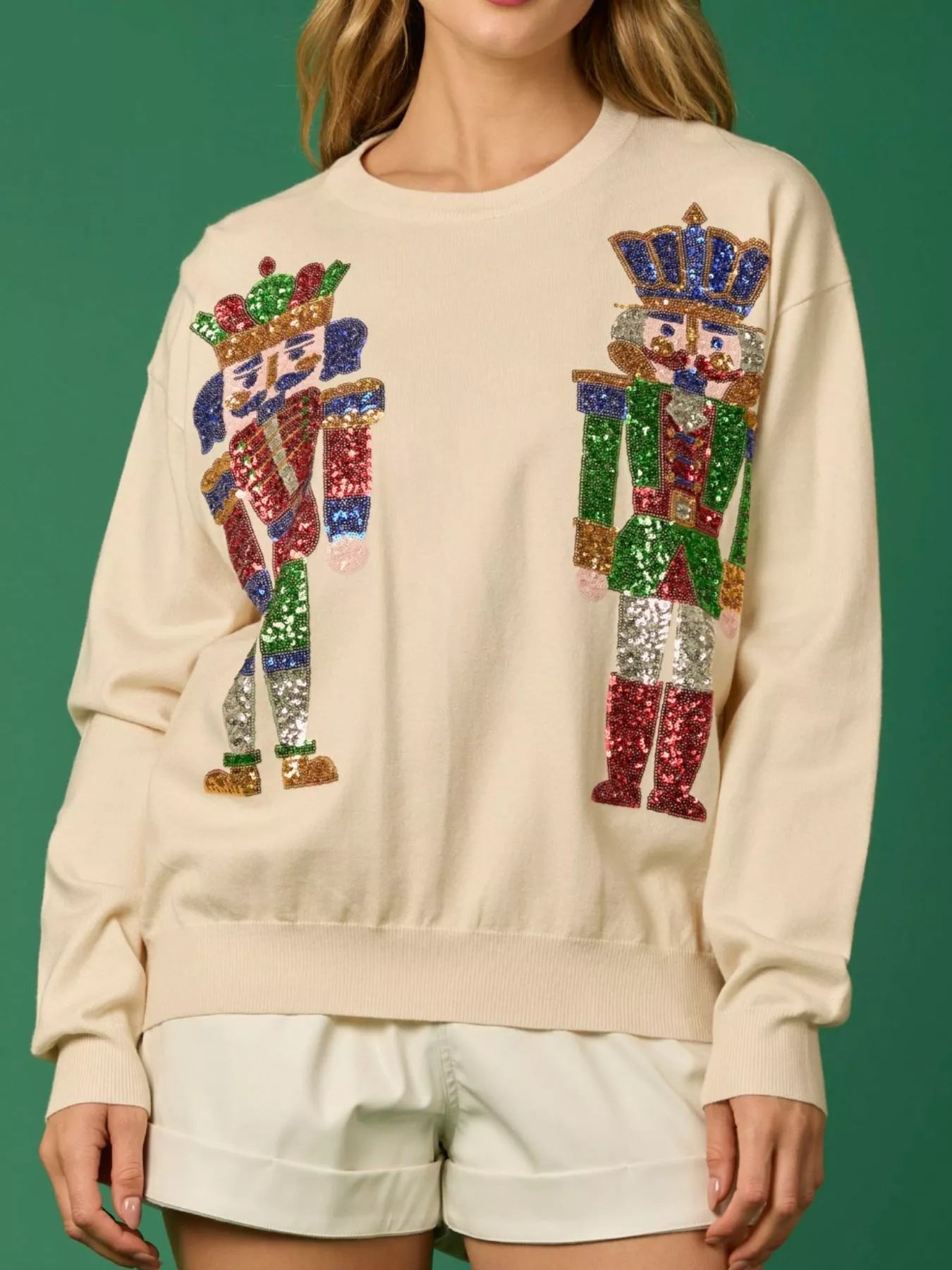 Sequined Nutcracker Long Sleeve Sweatshirt OutfitFlow