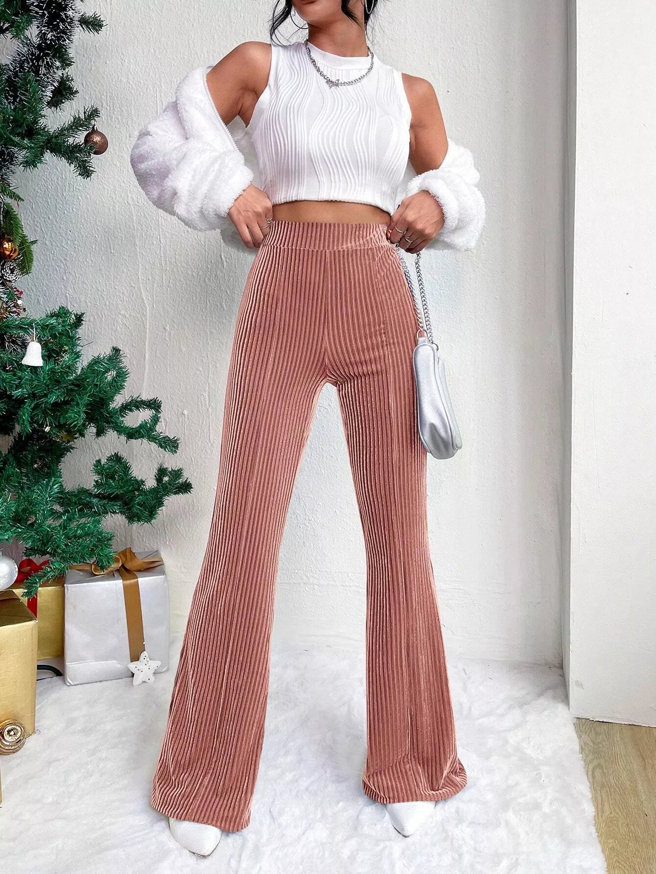Corduroy High Waist Flare Pants OutfitFlow