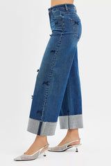 RISEN High Rise Crop Wide Leg Ribbon Detail Jeans OutfitFlow