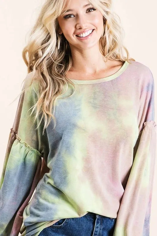 BiBi Tie Dye French Terry Sweatshirt With Bubble Sleeves Trendsi