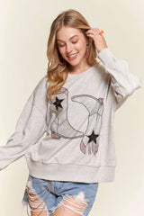 ADORA Rhinestone Accent Casual Sweatshirt OutfitFlow