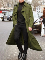 Men's Long Sleeve Longline Trench Coat Green OutfitFlow