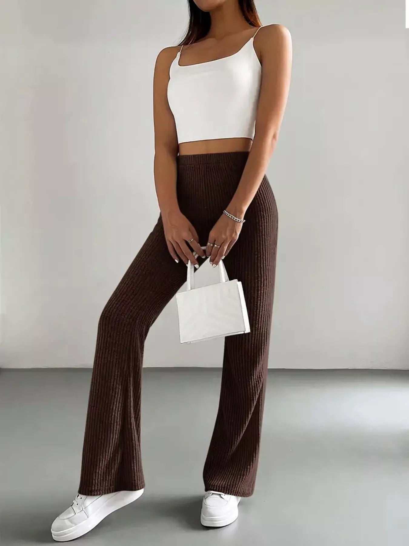 High Waist Flare Pants Brown OutfitFlow