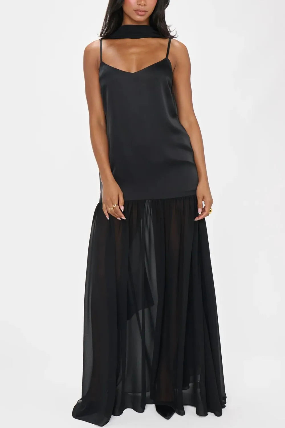 Adjustable Strap Maxi Cami Dress Black OutfitFlow