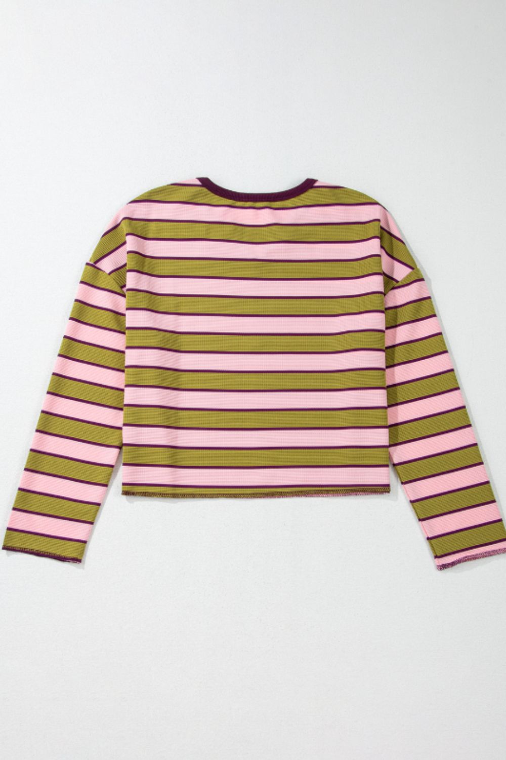 Outfit Flow - Striped Notched Long Sleeve T-Shirt