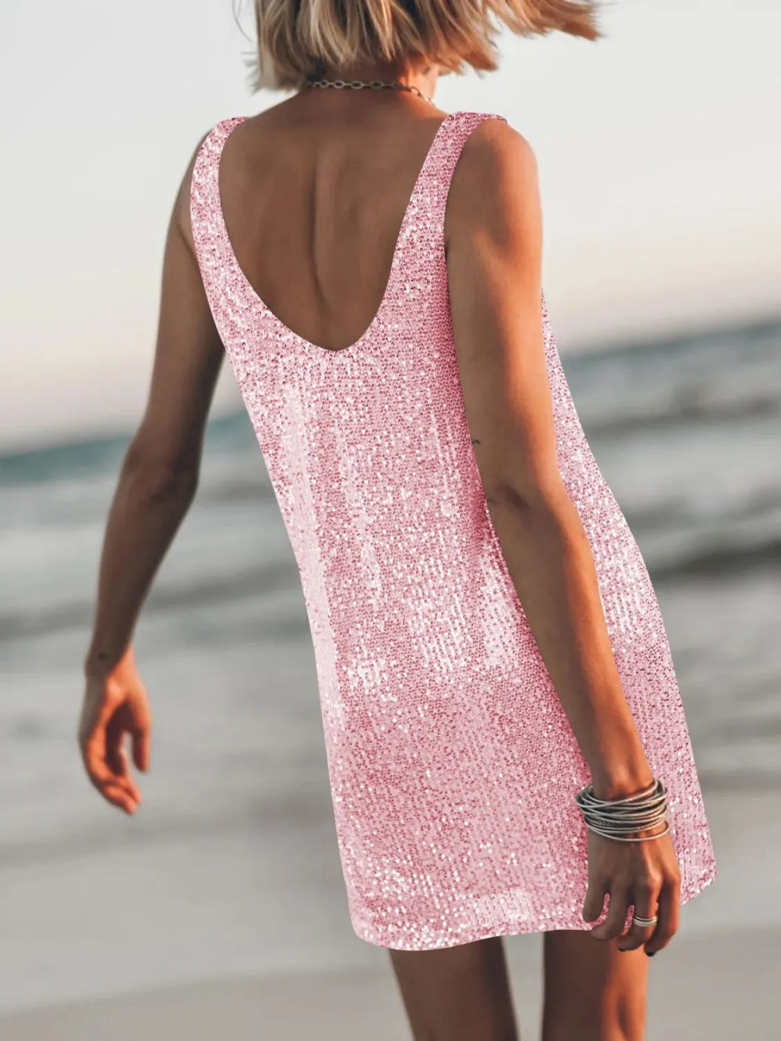Sequin Scoop Neck Mini Dress OutfitFlow