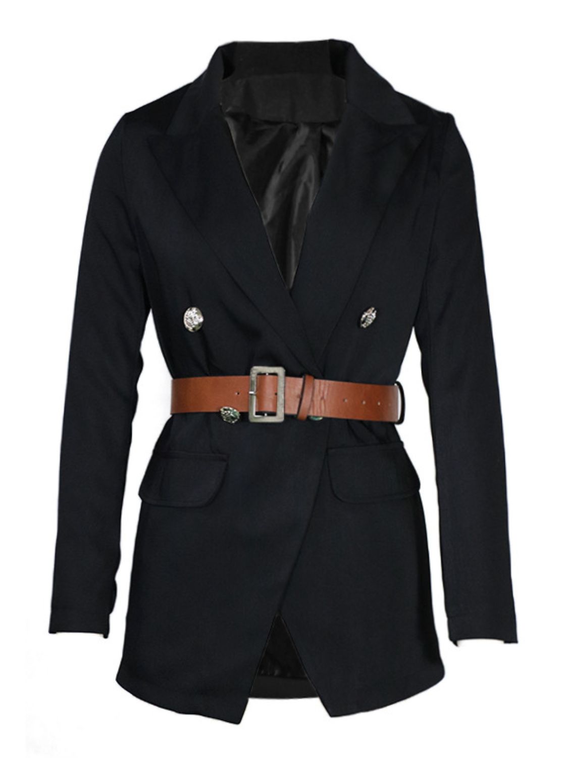 Buttoned Lapel Collar Long Sleeve Blazer OutfitFlow