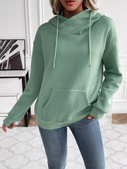 Kangaroo Pocket Long Sleeve Drawstring Hoodie OutfitFlow