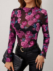 Floral Mock Neck Long Sleeve Top