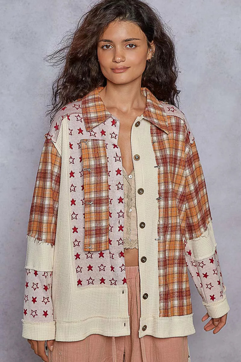 POL Plaid Contrast Button Down Shacket OutfitFlow