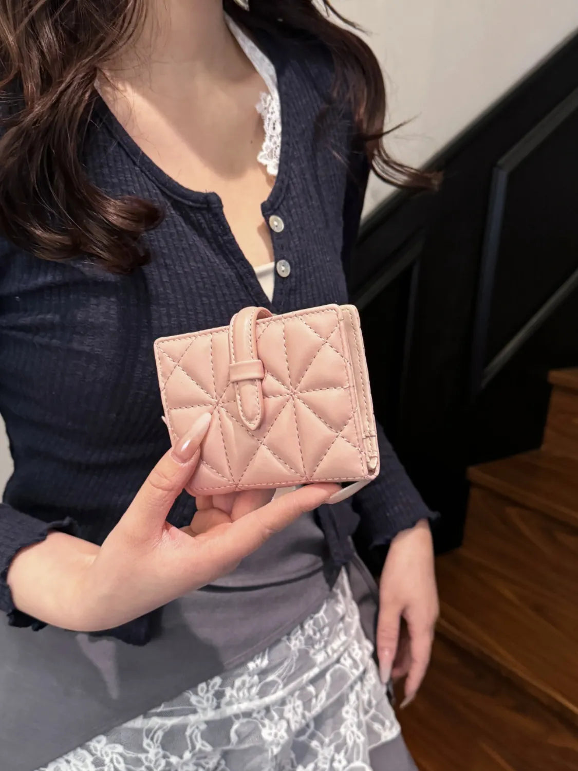 PU Leather Solid Color Card Case Blush Pink One Size OutfitFlow