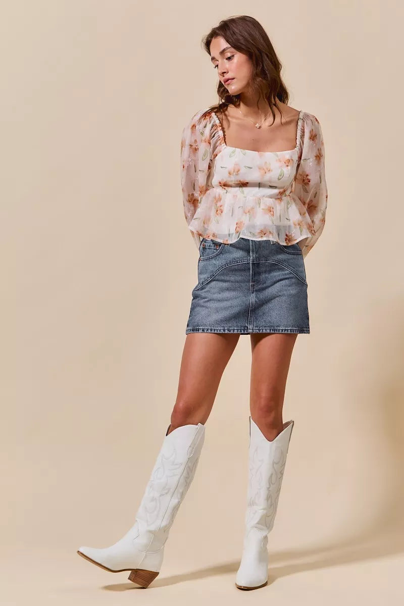 SO ME Washed Denim Mini Skirt with Pockets Trendsi