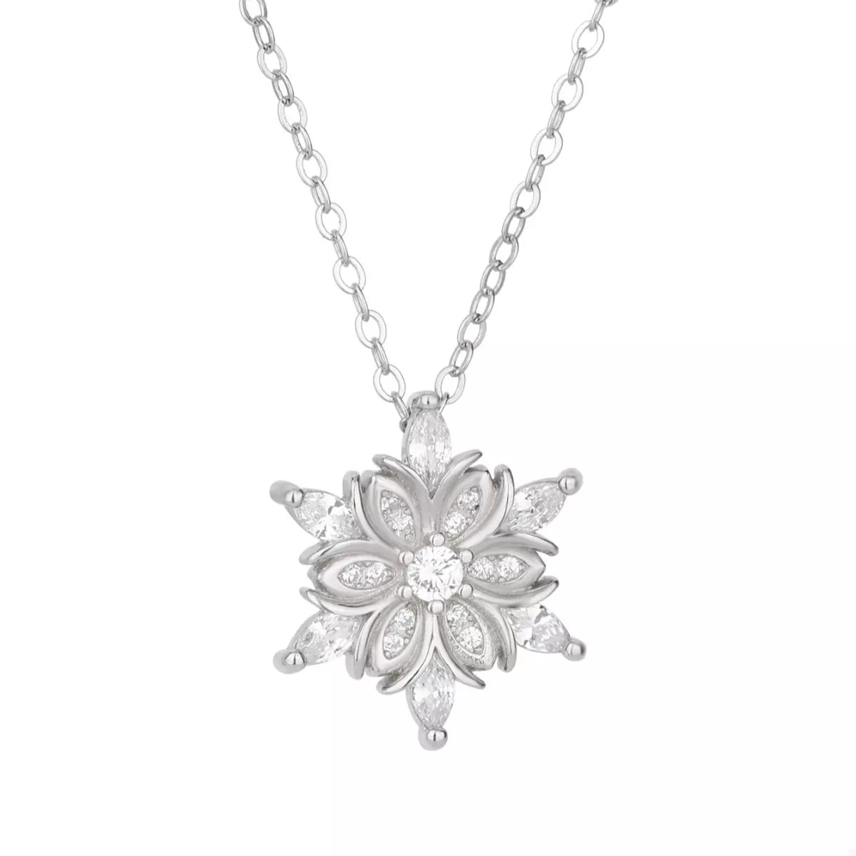 925 Sterling Silver Zircon Snowflake Necklace OutfitFlow