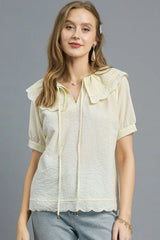 Umgee Peter Pan Collar Short Sleeve Blouse OutfitFlow