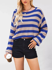Striped Dropped Shoulder Sweater OutfitFlow
