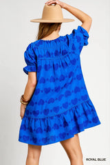Umgee Heart Pattern Short Sleeve Ruffle Babydoll Dress OutfitFlow