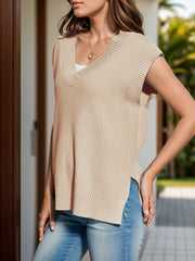 V-Neck Cap Sleeve Knit Vest