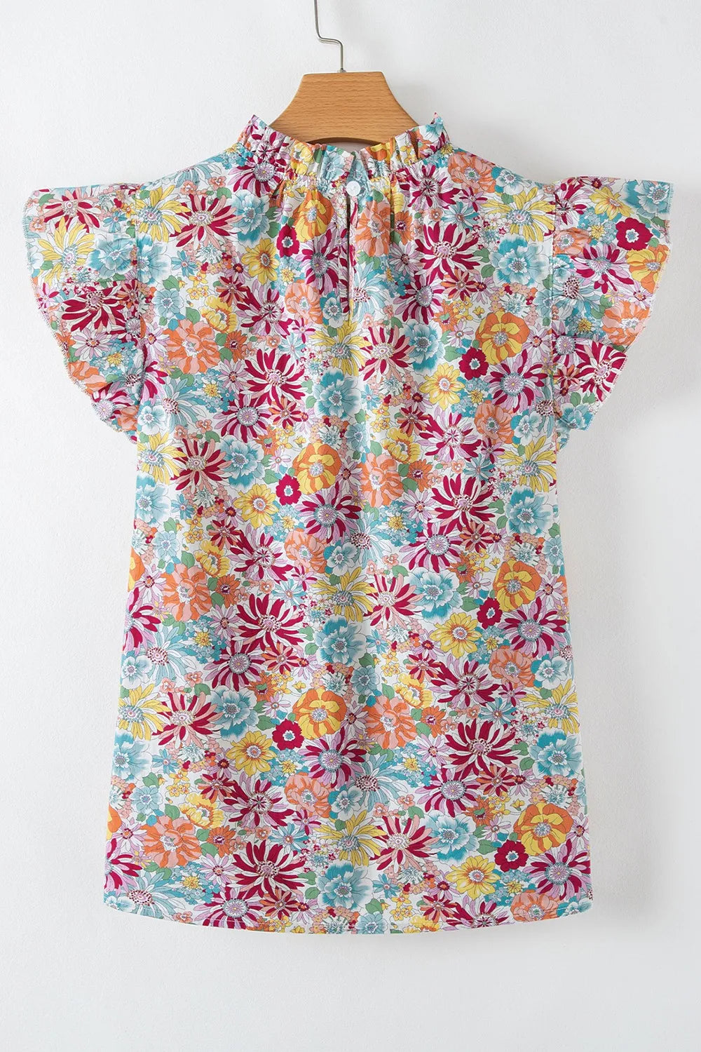 Multicolour Floral Pleated Detail Flutter Sleeve Blouse OutfitFlow