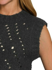 Zenana Openwork Textured Wool Sweater Vest OutfitFlow