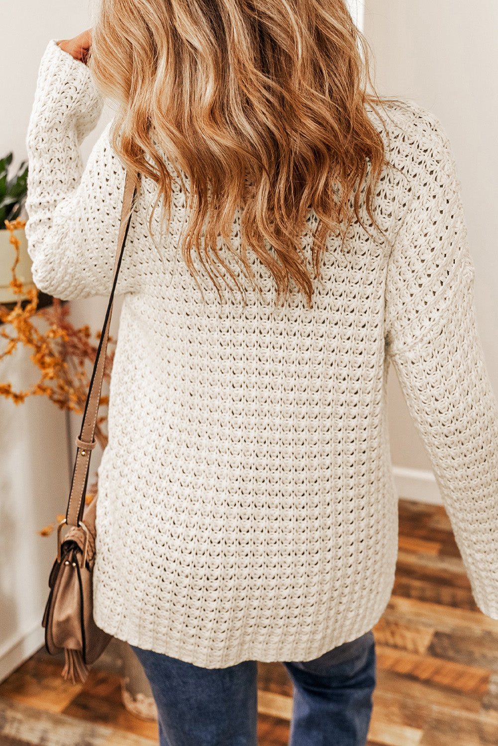 Openwork Round Neck Long Sleeve Sweater