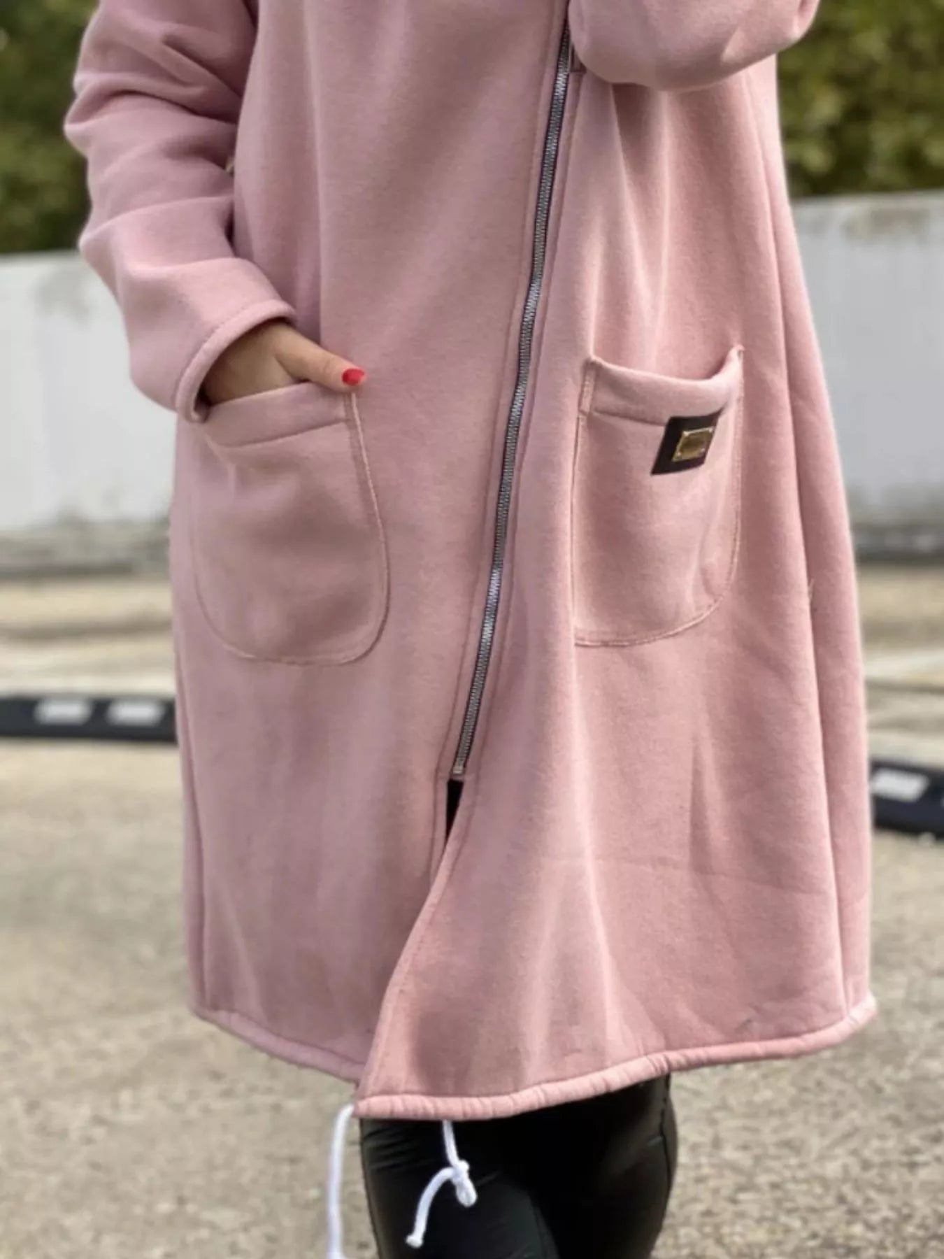 Full Size Asymmetrical Zip-Up Hooded Fleece Outerwear Plus Size Trendsi