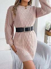 Diamond Cable Knit Sweater Dress with Long Sleeves OutfitFlow