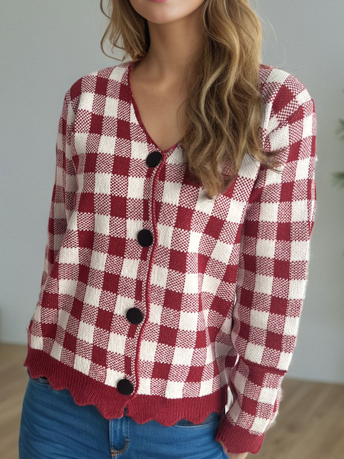 Outfit Flow - Plaid V-Neck Button Up Cardigan