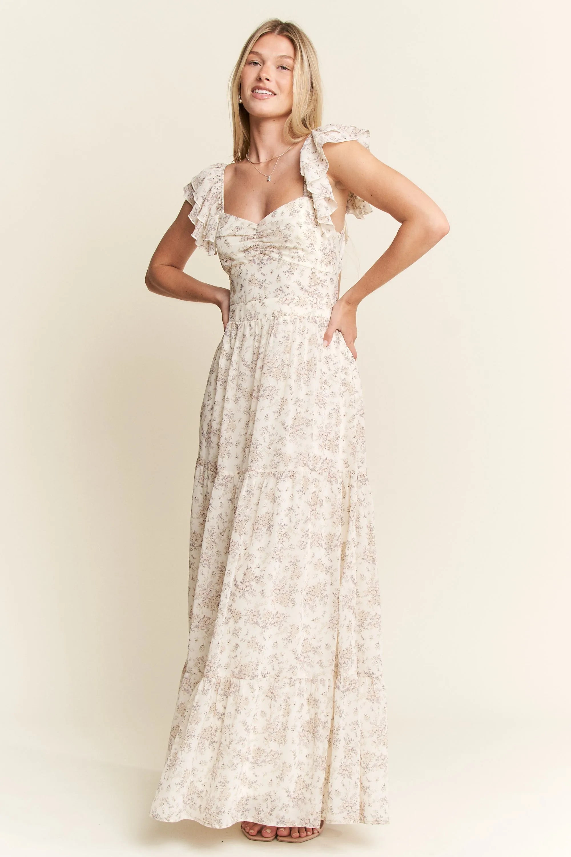 Jade By Jane Full Size Ruffle Sleeve Tiered Maxi Dress Plus Size OutfitFlow